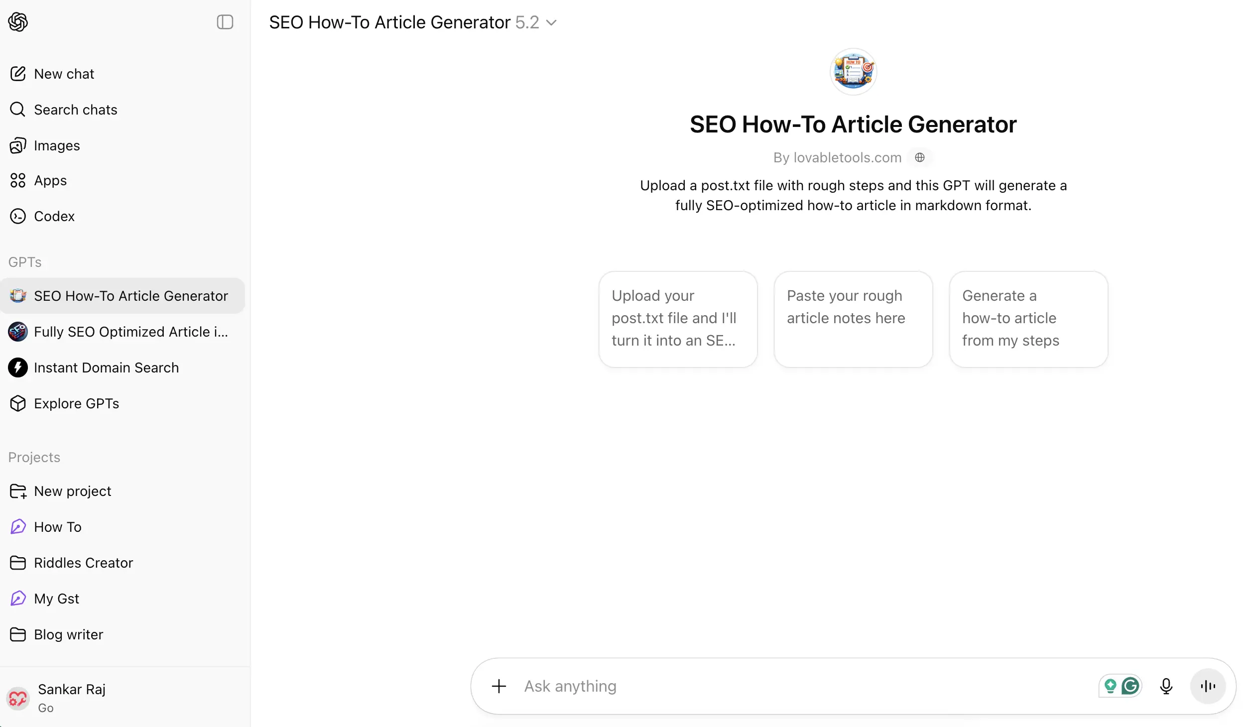SEO How-To Article Generator GPT Screenshot