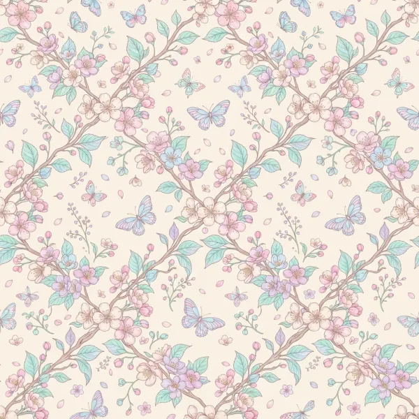 Cherry blossoms and delicate butterflies