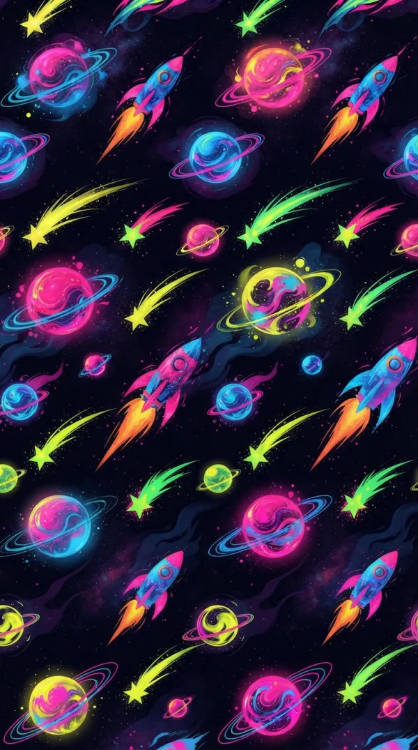 Space planets, rockets, and shooting stars