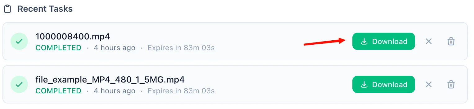 Download button on a completed task