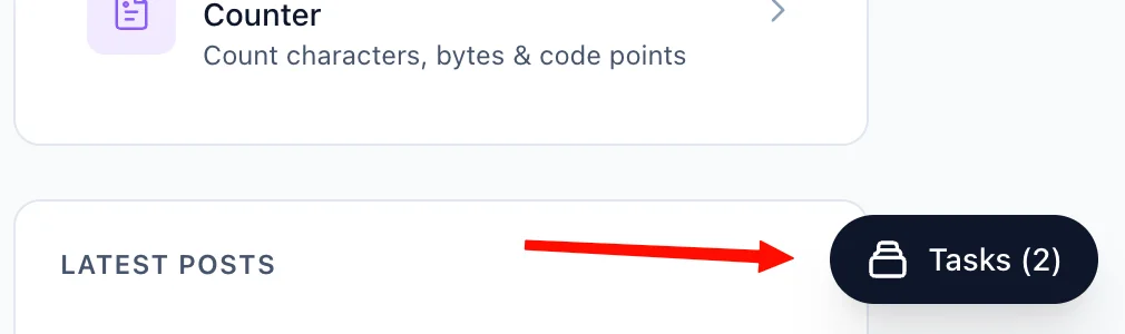 Global task widget showing recent tasks