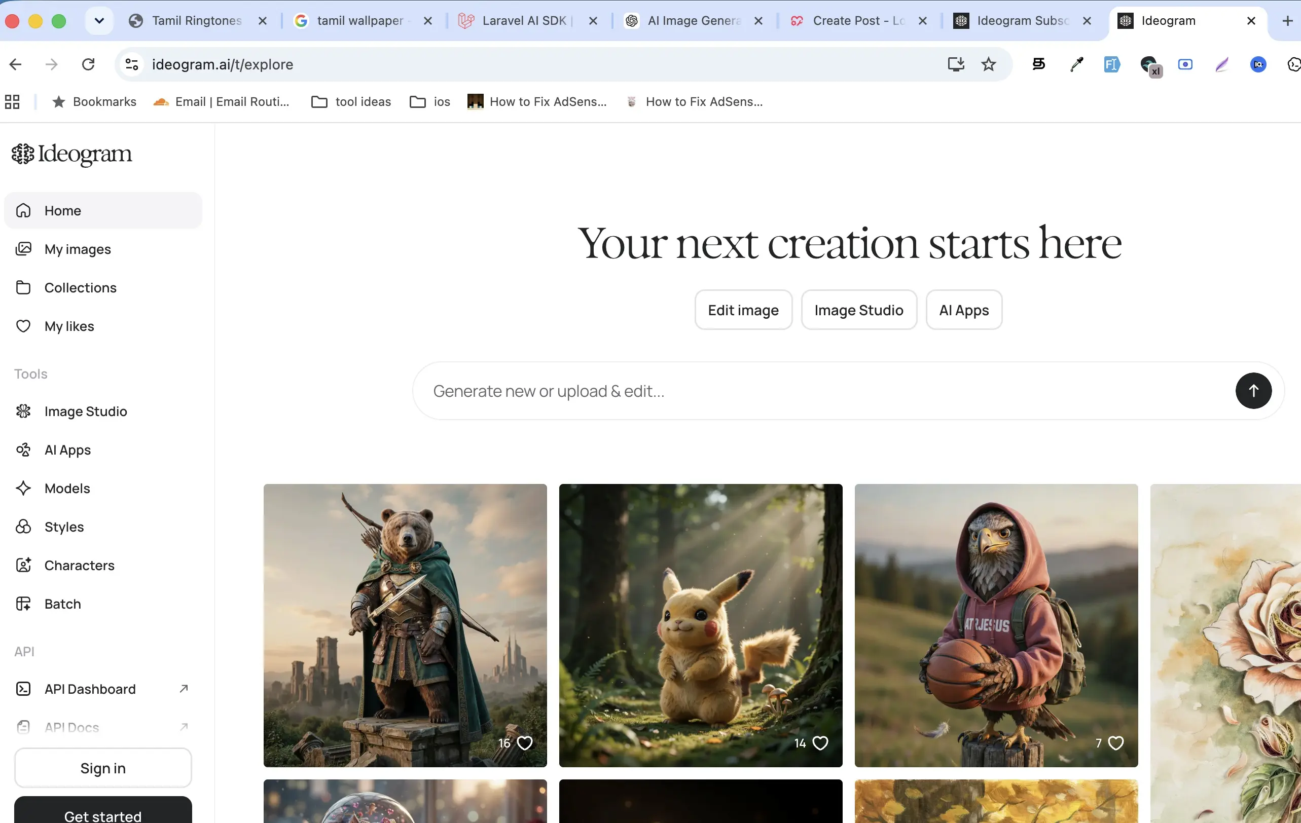 Ideogram AI image generator page creating images with accurate text rendering