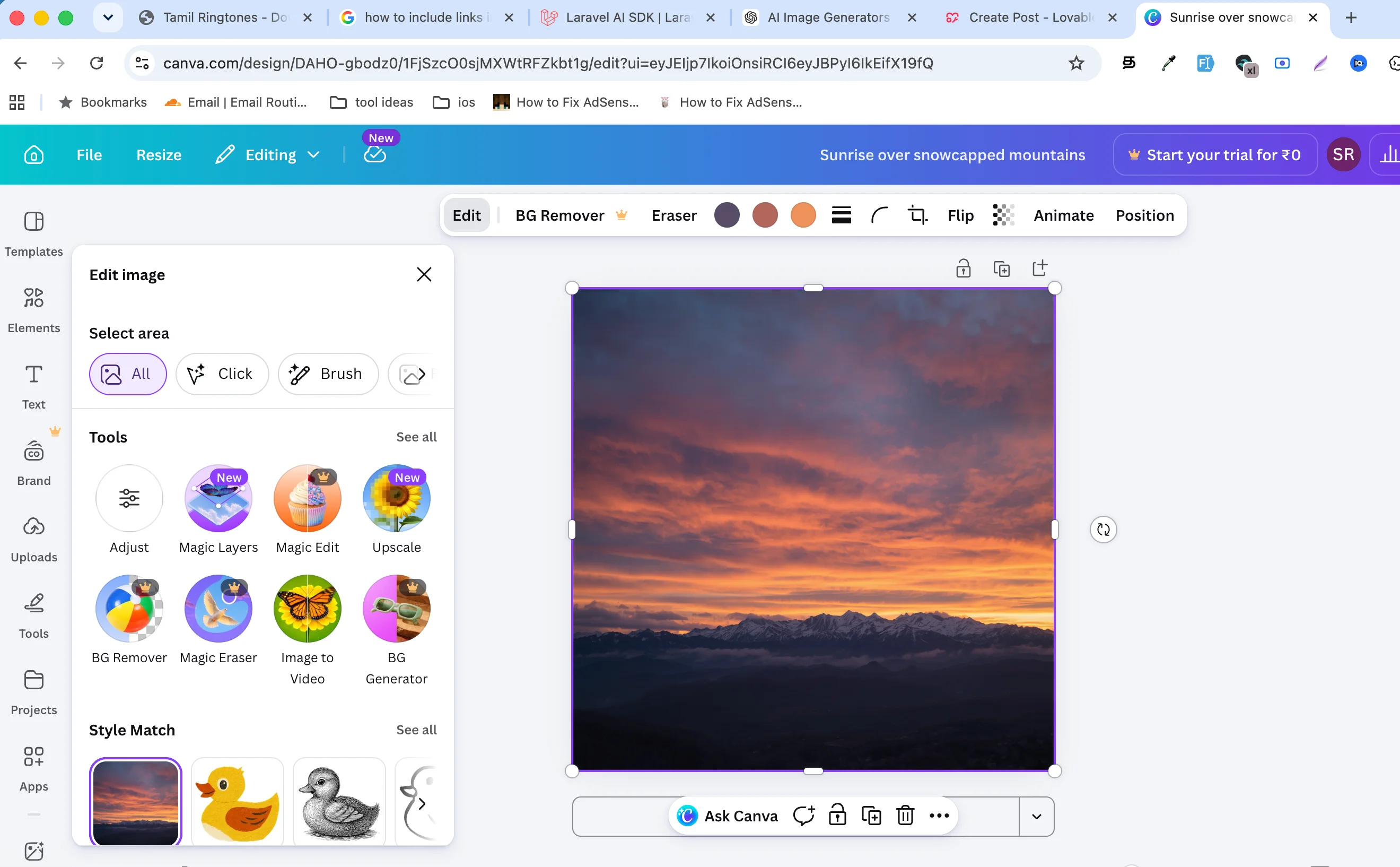 Canva AI image generator page integrated with Canva's online design editor