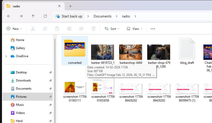 Converted folder showing newly processed images separated from originals  