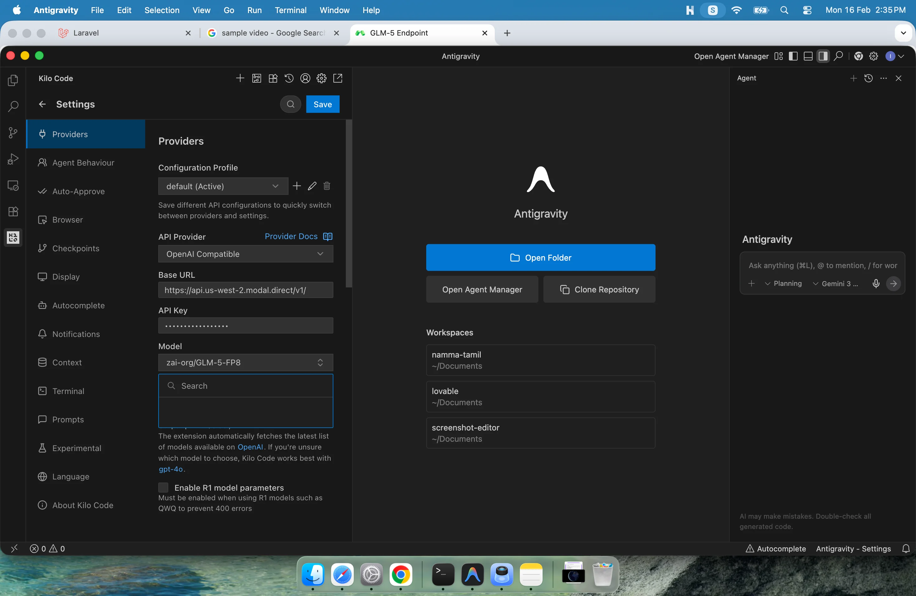 VS Code extension settings page with 